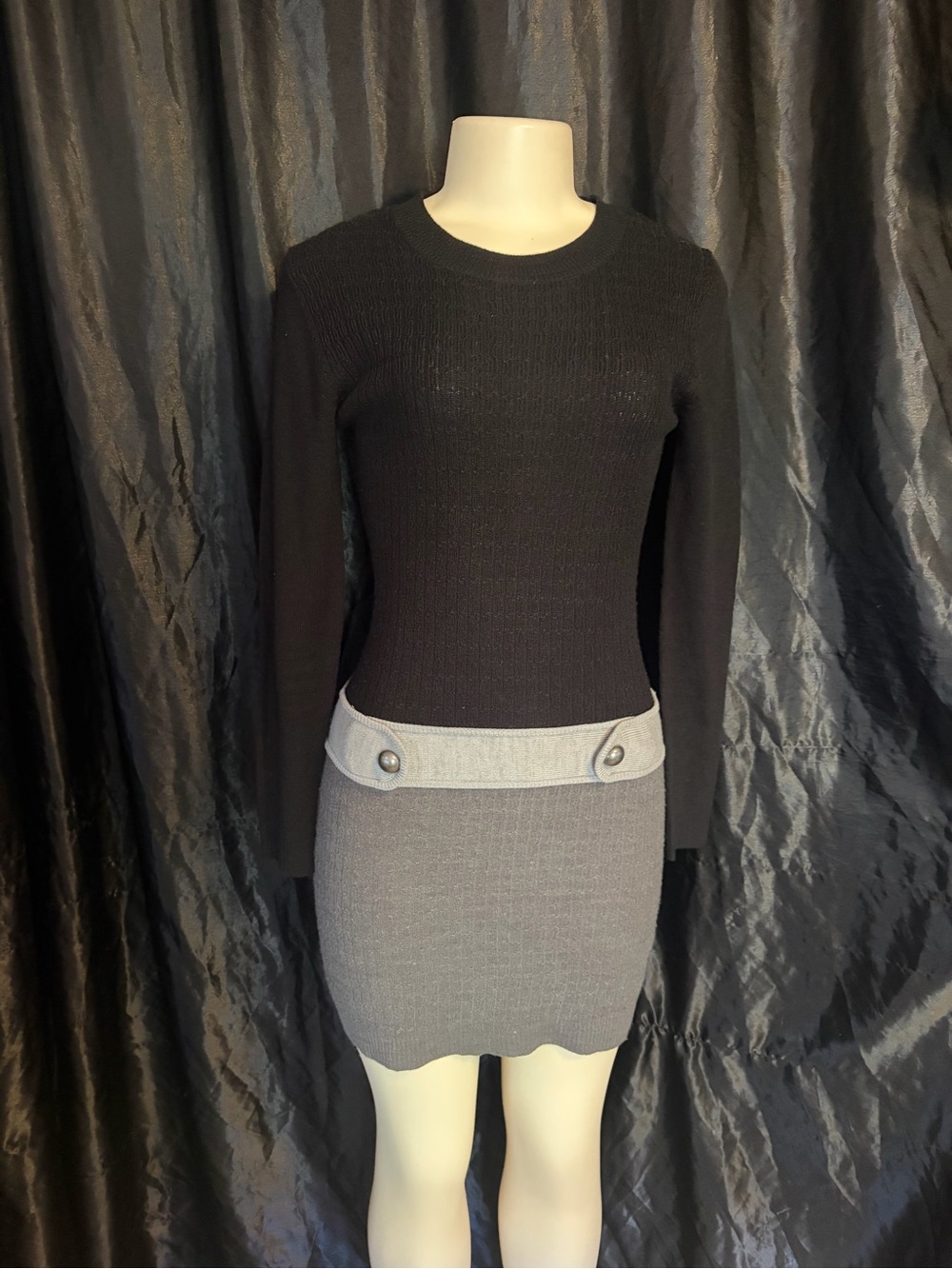 BCX Black and Gray Two-Tone Knit Mini Dress